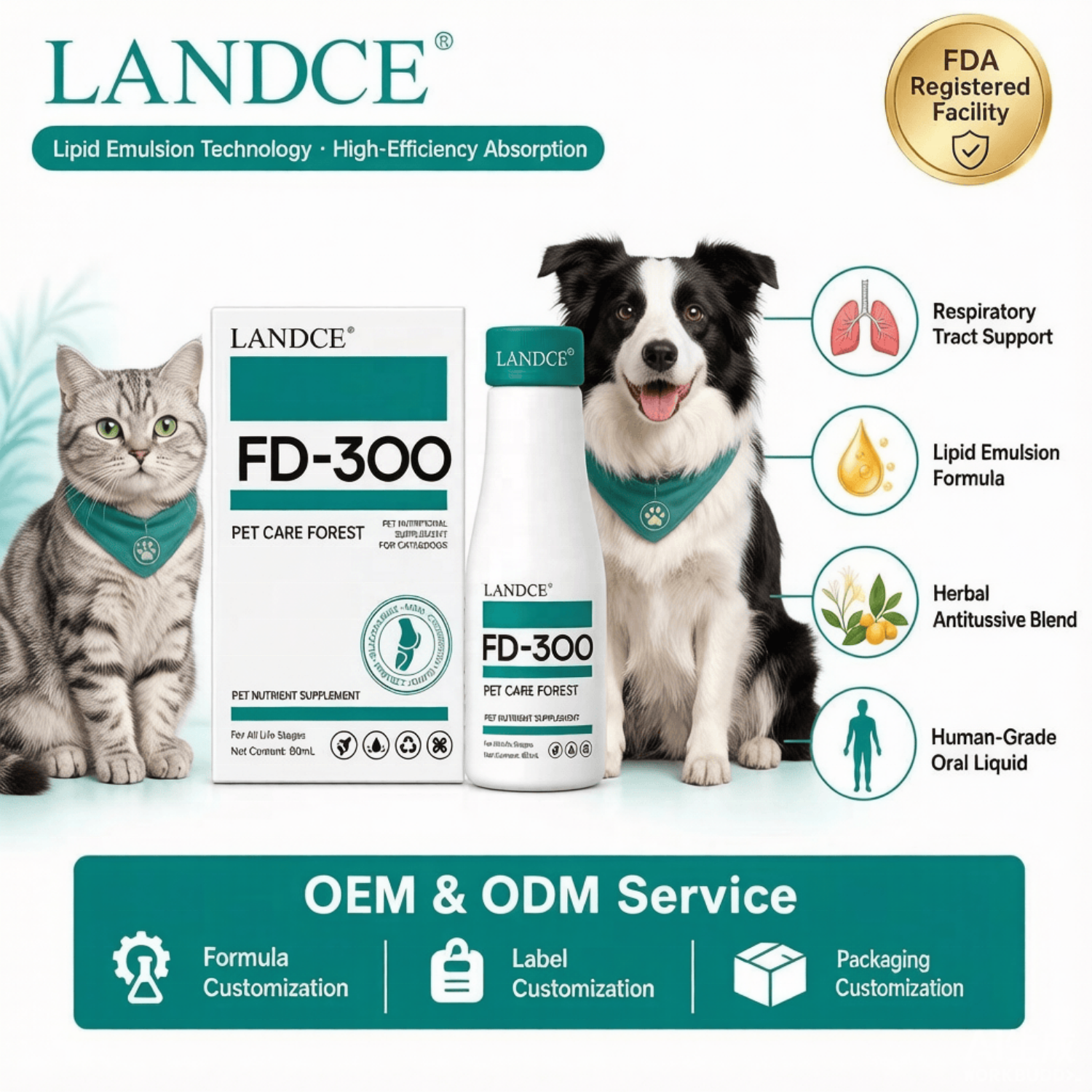 LANDCE FD-300 herbal immune and respiratory support liquid for dogs and cats