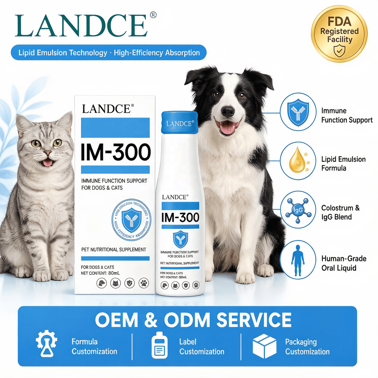 LANDCE IM-300 daily immune and whey nutrition liquid for dogs and cats