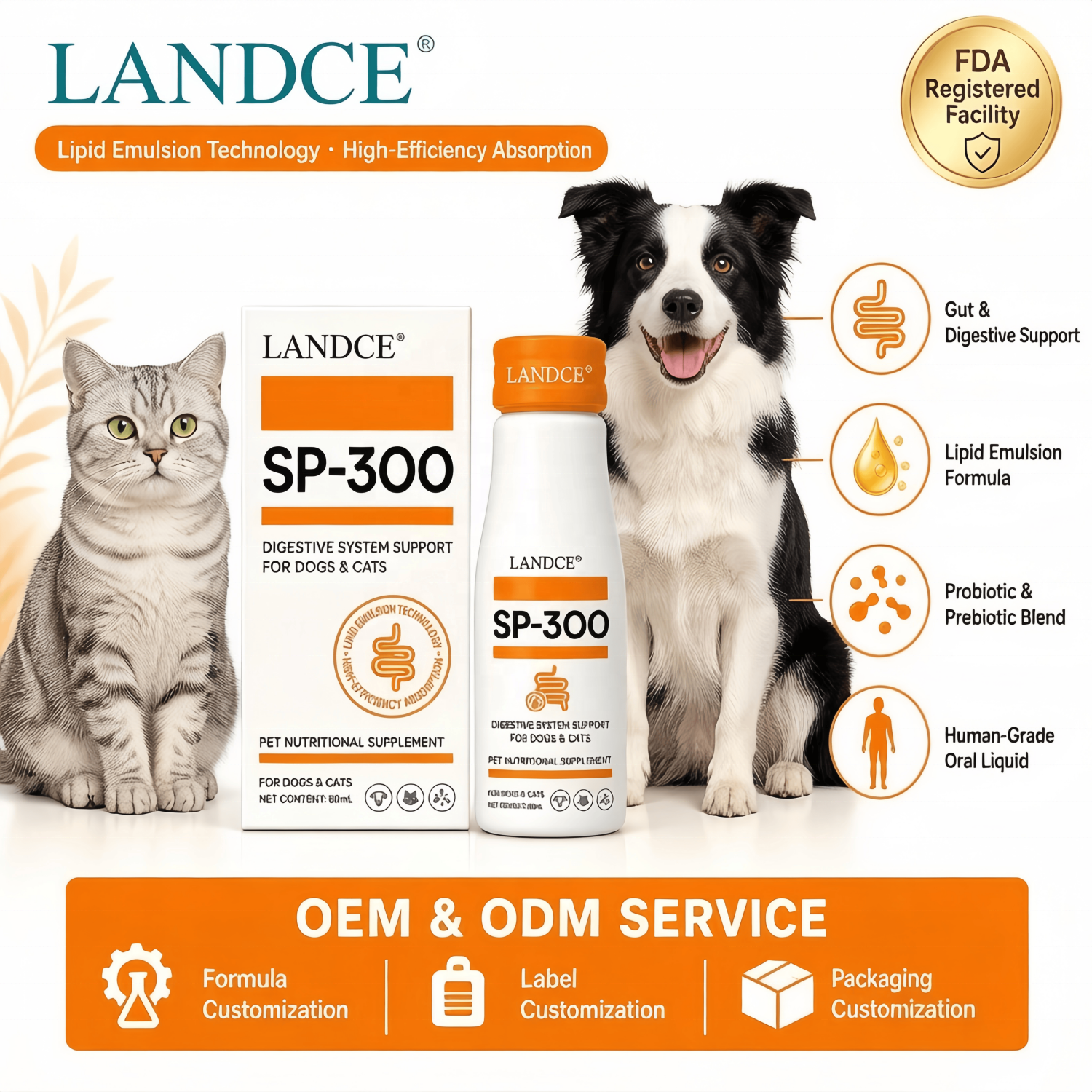 LANDCE SP-300 liquid probiotic emulsion for gut and pancreatic health